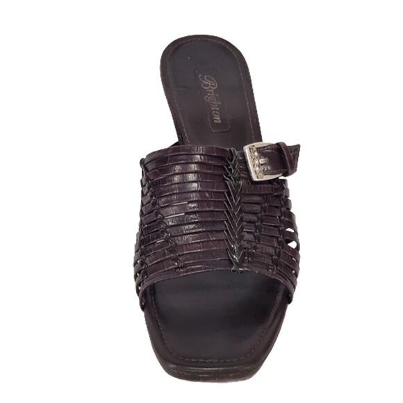 Brighton Peach Dark Brown Square Toe Leather Sandal with Buckle Size 8.5 M - Picture 2 of 9